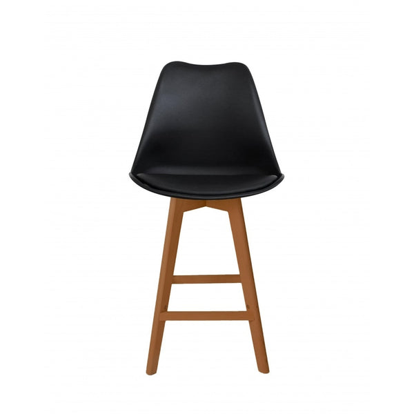 Soho Black Plastic Bar Stool with Medium Wood Legs