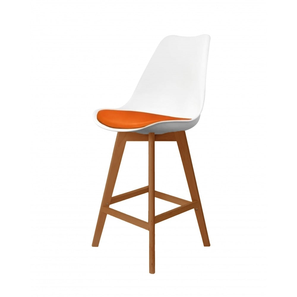 Soho White and Orange Plastic Bar Stool with Medium Wood Legs