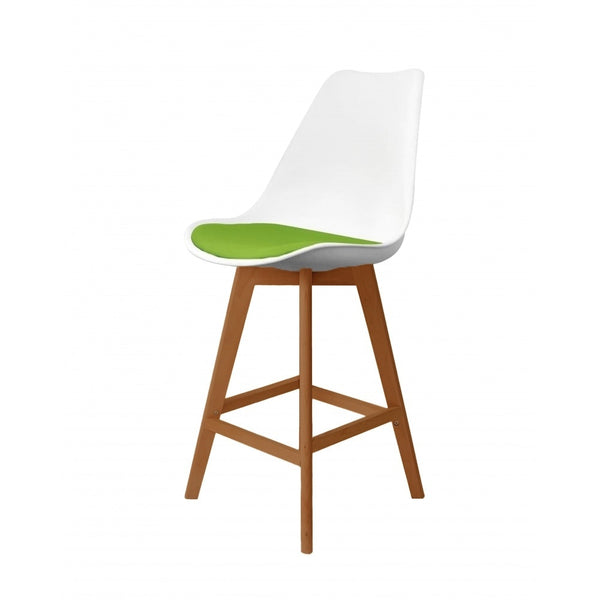 Soho White and Green Plastic Bar Stool with Medium Wood Legs