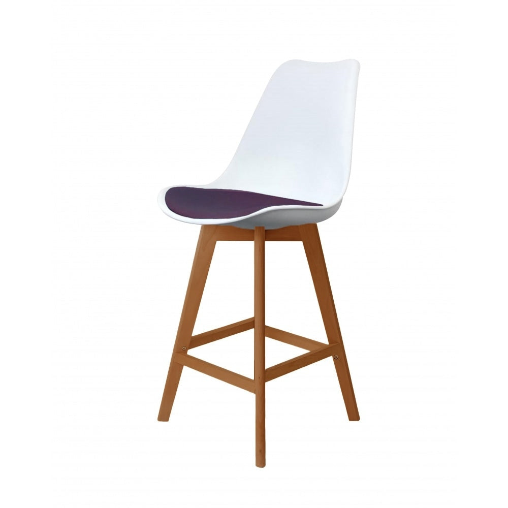 Soho White and Aubergine Plastic Bar Stool with Medium Wood Legs