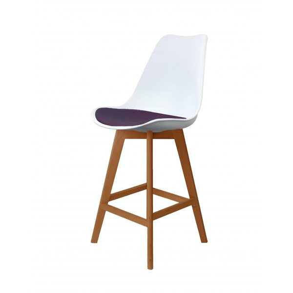 Soho White and Aubergine Plastic Bar Stool with Medium Wood Legs