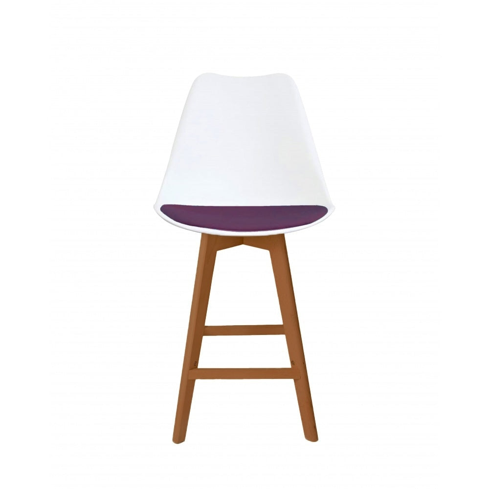 Soho White and Aubergine Plastic Bar Stool with Medium Wood Legs
