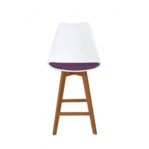 Soho White and Aubergine Plastic Bar Stool with Medium Wood Legs