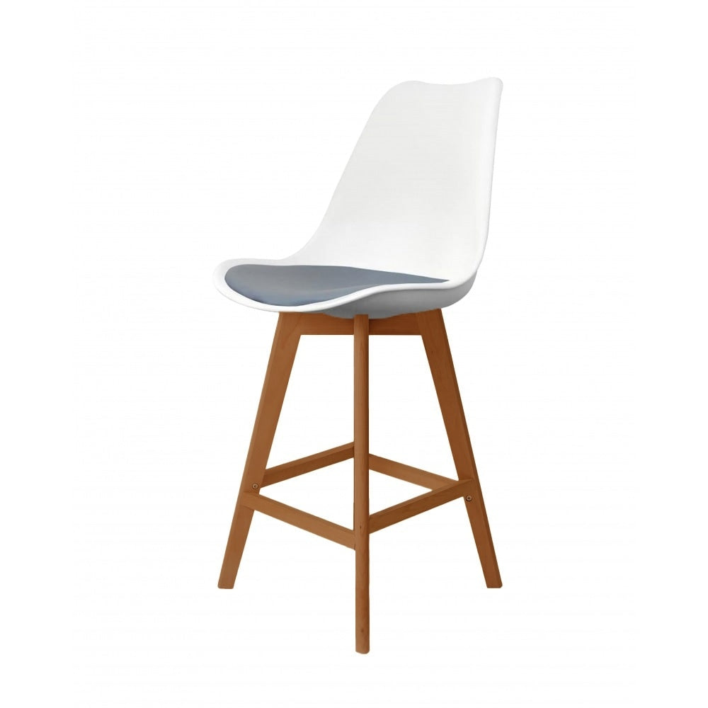 Soho White and Dark Grey Plastic Bar Stool with Medium Wood Legs