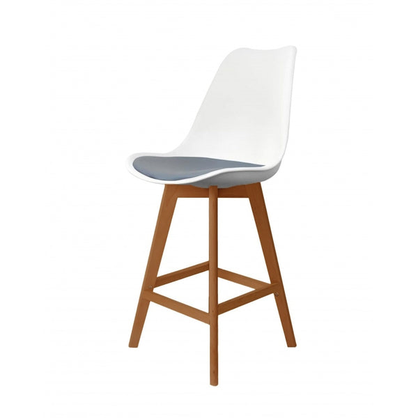 Soho White and Dark Grey Plastic Bar Stool with Medium Wood Legs