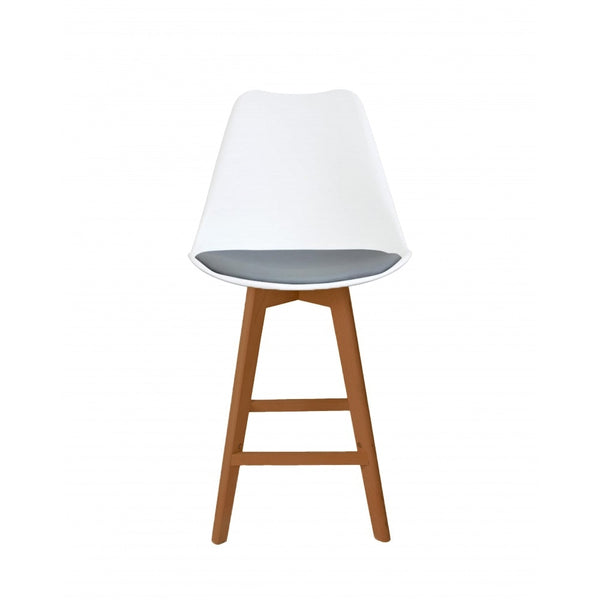 Soho White and Dark Grey Plastic Bar Stool with Medium Wood Legs