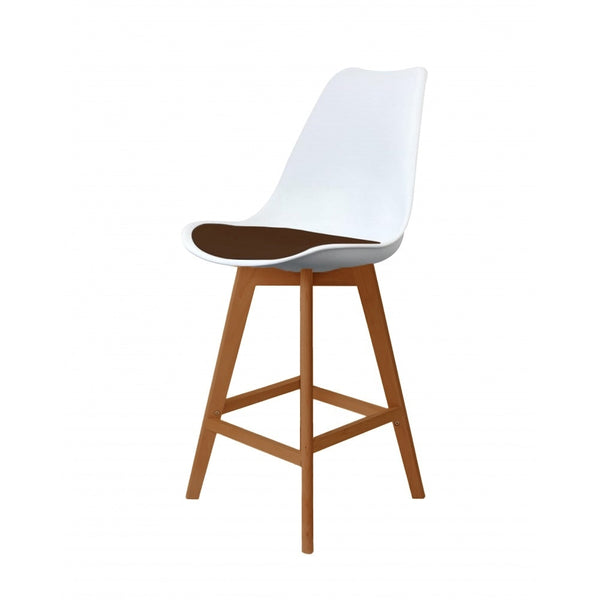Soho White and Chocolate Plastic Bar Stool with Medium Wood Legs