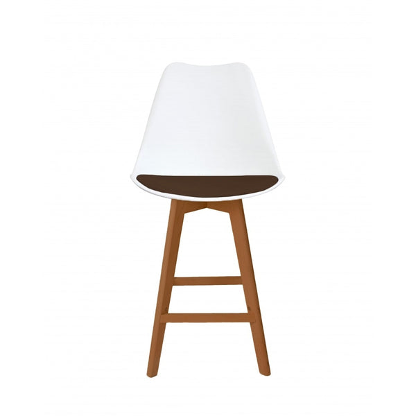 Soho White and Chocolate Plastic Bar Stool with Medium Wood Legs