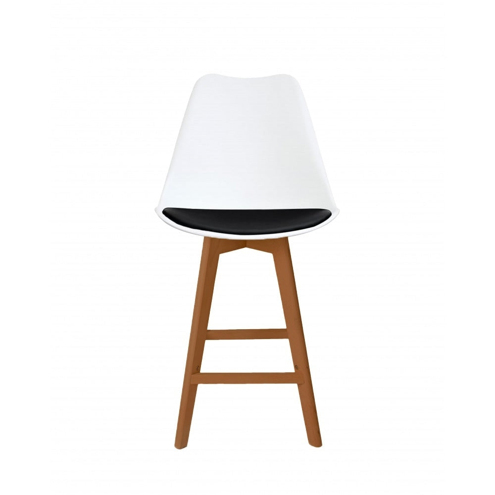 Soho White and Black Plastic Bar Stool with Medium Wood Legs