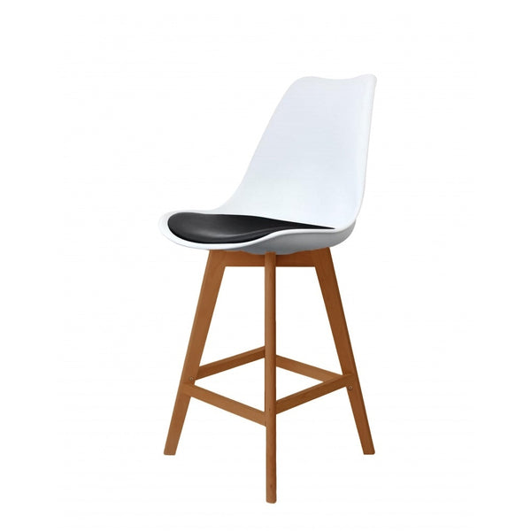 Soho White and Black Plastic Bar Stool with Medium Wood Legs