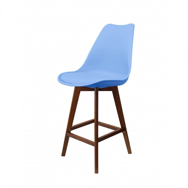 Soho Blue Plastic Bar Stool with Dark Wood Legs