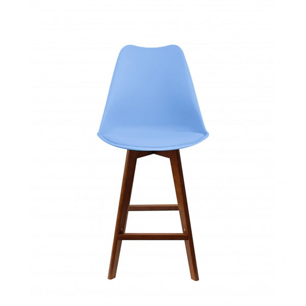 Soho Blue Plastic Bar Stool with Dark Wood Legs