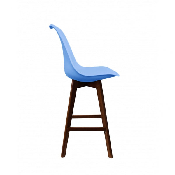 Soho Blue Plastic Bar Stool with Dark Wood Legs