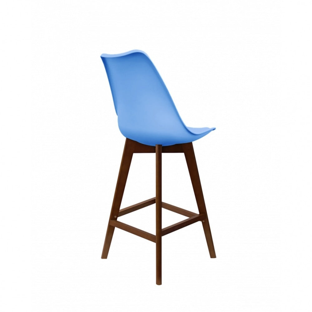 Soho Blue Plastic Bar Stool with Dark Wood Legs