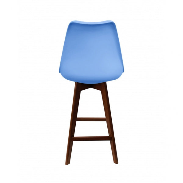 Soho Blue Plastic Bar Stool with Dark Wood Legs