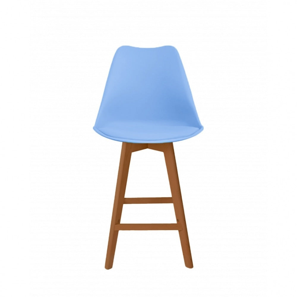 Soho Blue Plastic Bar Stool with Medium Wood Legs