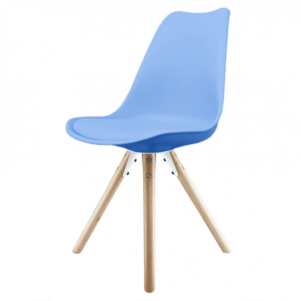 Soho Blue Plastic Dining Chair with Pyramid Light Wood Legs