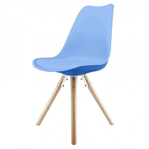 Soho Blue Plastic Dining Chair with Pyramid Light Wood Legs