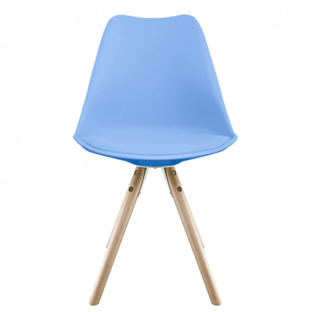 Soho Blue Plastic Dining Chair with Pyramid Light Wood Legs
