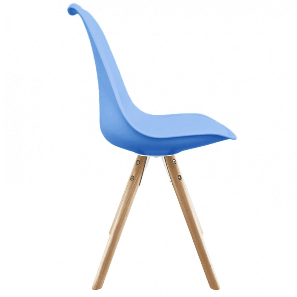 Soho Blue Plastic Dining Chair with Pyramid Light Wood Legs