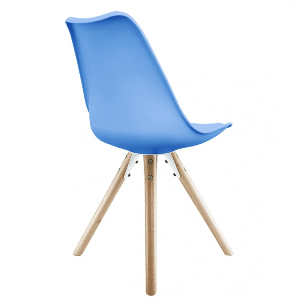 Soho Blue Plastic Dining Chair with Pyramid Light Wood Legs