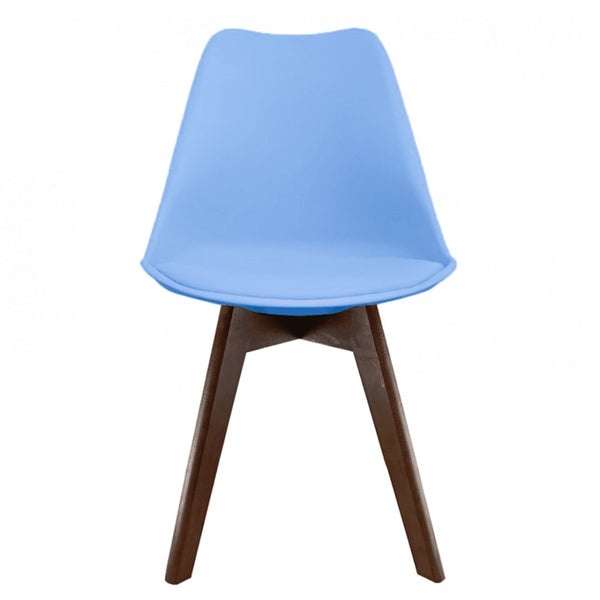 Soho Blue Plastic Dining Chair with Squared Dark Wood Legs