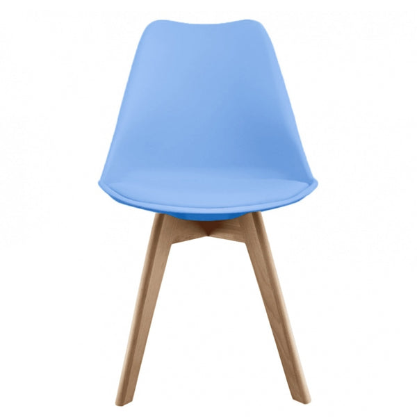 Soho Blue Plastic Dining Chair with Squared Light Wood Legs