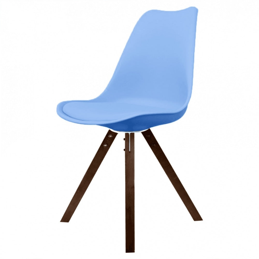 Soho Blue Plastic Dining Chair with Square Pyramid Dark Wood Legs