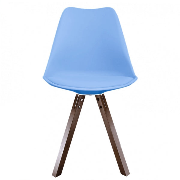 Soho Blue Plastic Dining Chair with Square Pyramid Dark Wood Legs
