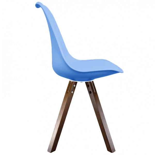Soho Blue Plastic Dining Chair with Square Pyramid Dark Wood Legs