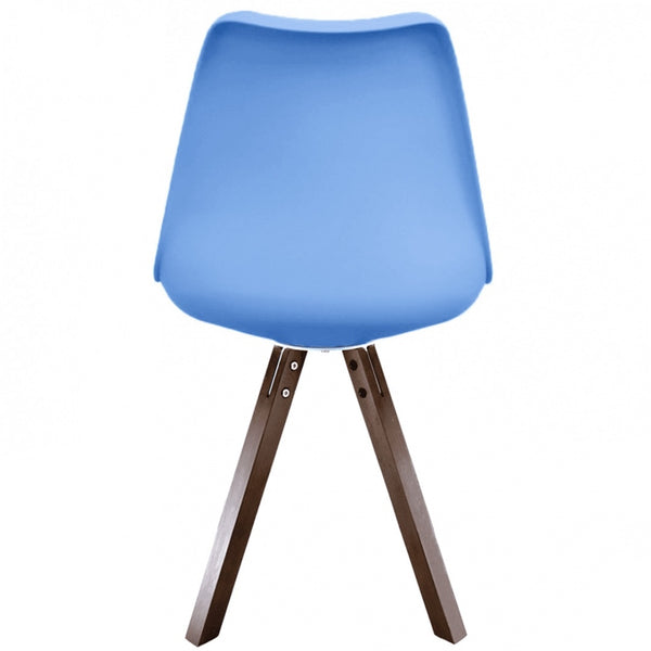 Soho Blue Plastic Dining Chair with Square Pyramid Dark Wood Legs