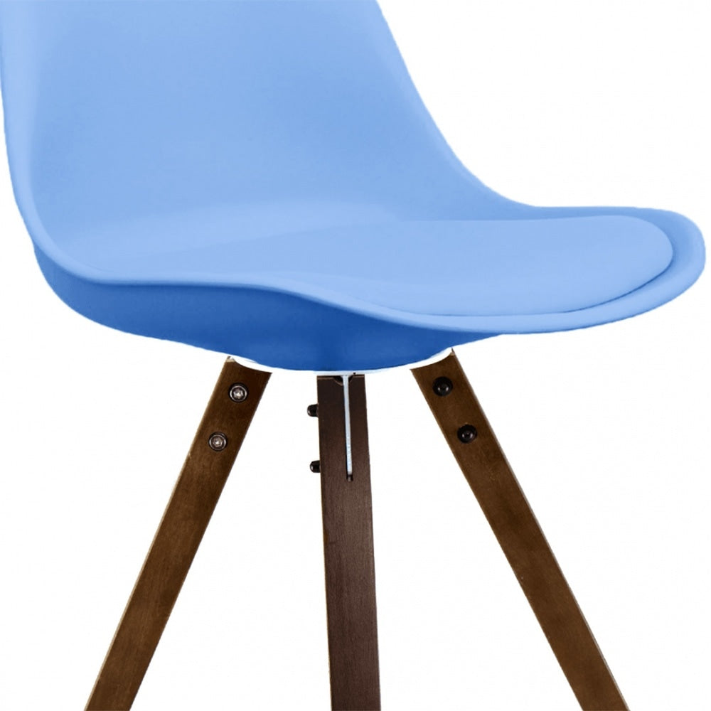 Soho Blue Plastic Dining Chair with Square Pyramid Dark Wood Legs
