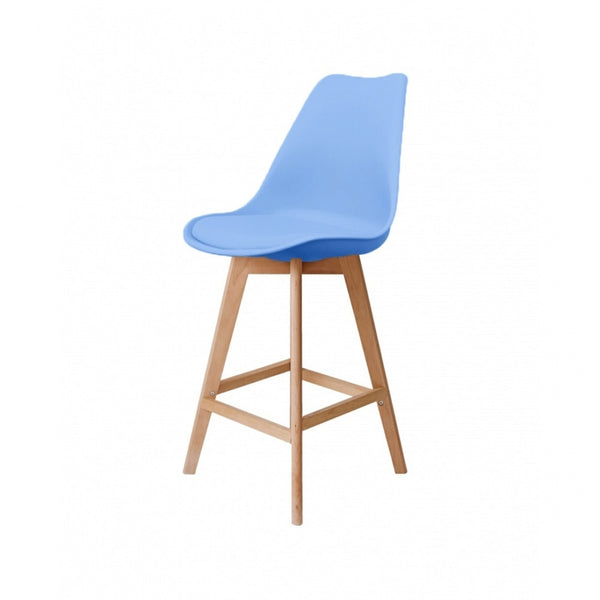 Soho Blue Plastic Bar Stool with Light Wood Legs