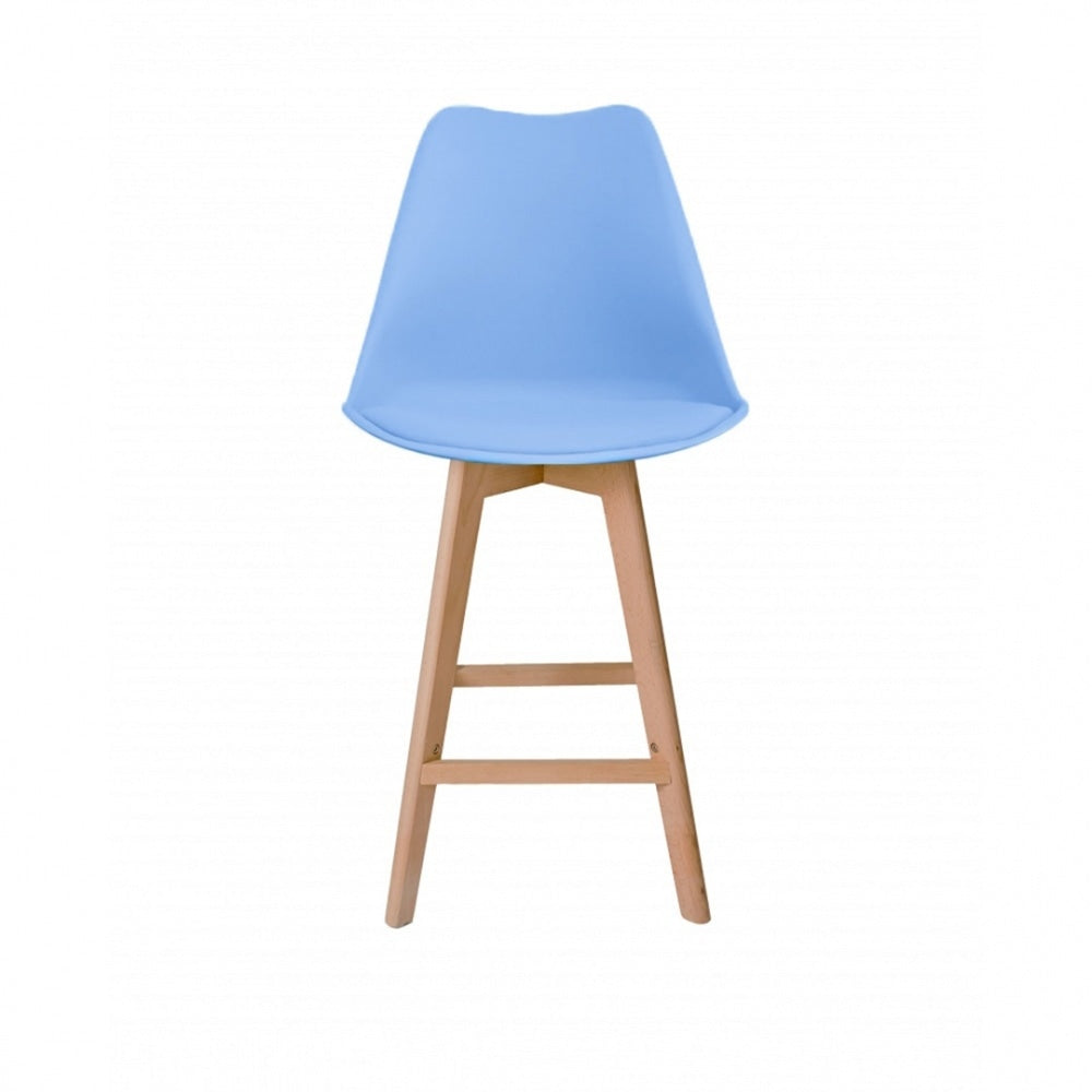 Soho Blue Plastic Bar Stool with Light Wood Legs