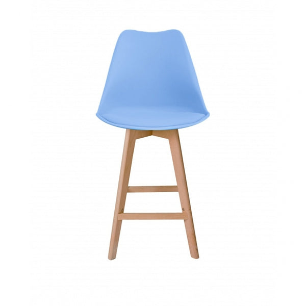 Soho Blue Plastic Bar Stool with Light Wood Legs
