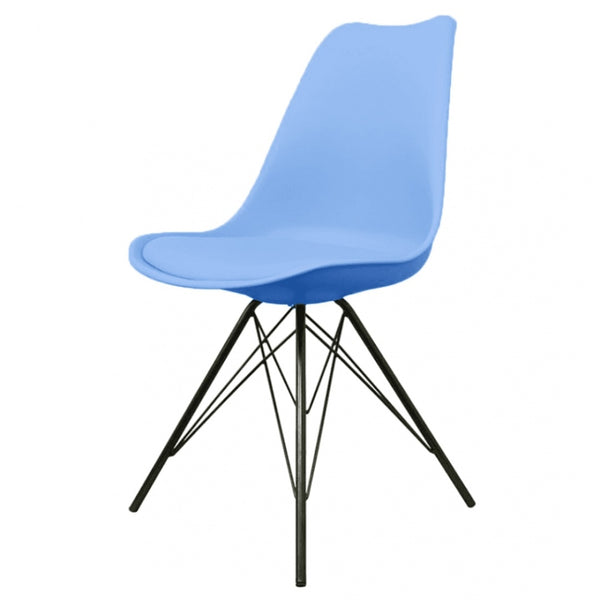 Soho Blue Plastic Dining Chair with Black Metal Legs