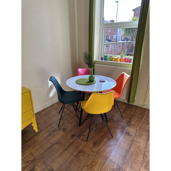 Soho Blue Plastic Dining Chair with Black Metal Legs