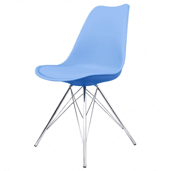 Soho Blue Plastic Dining Chair with Chrome Metal Legs