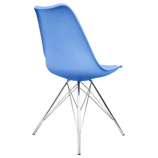 Soho Blue Plastic Dining Chair with Chrome Metal Legs