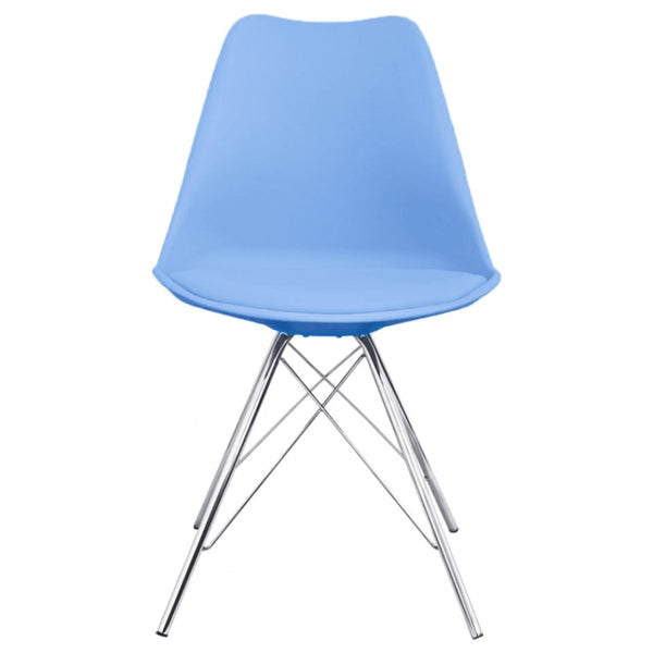 OUTLET Soho Blue Plastic Dining Chair with Chrome Metal Legs