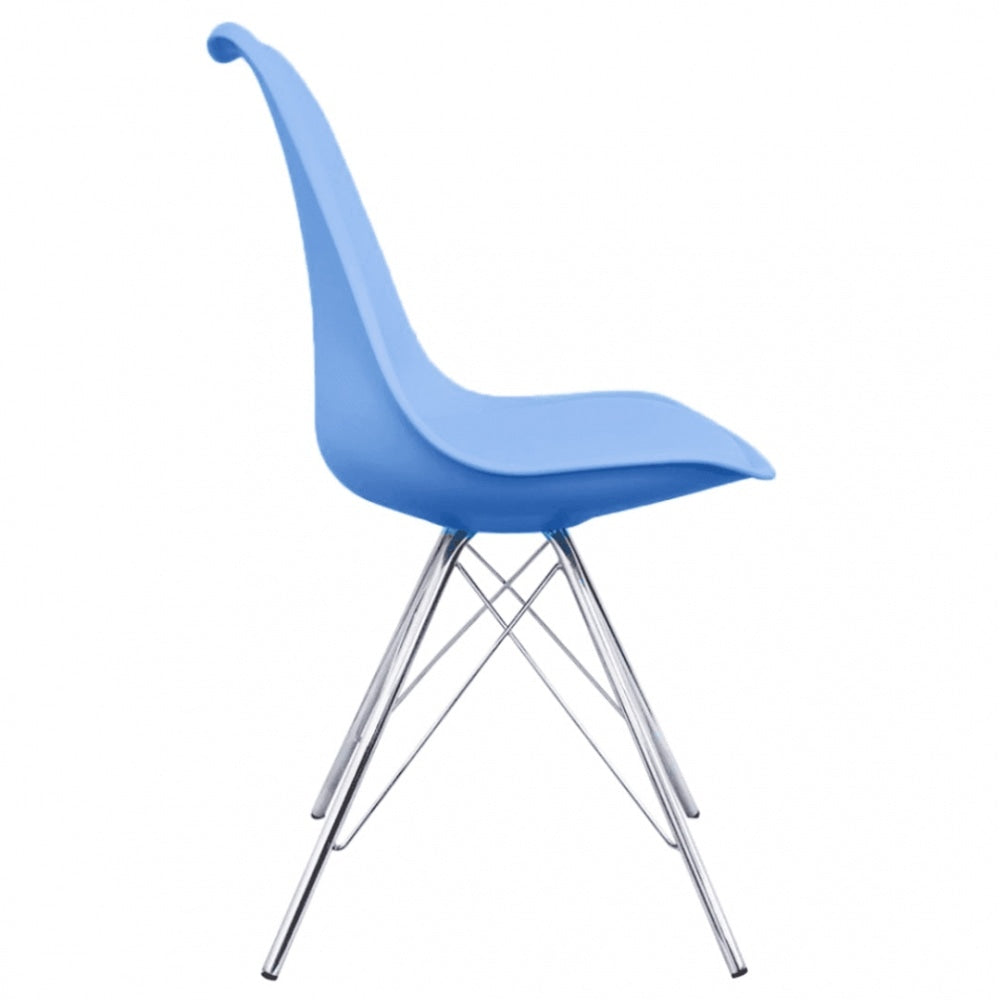 OUTLET Soho Blue Plastic Dining Chair with Chrome Metal Legs