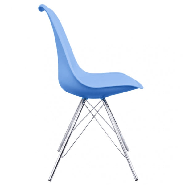 OUTLET Soho Blue Plastic Dining Chair with Chrome Metal Legs