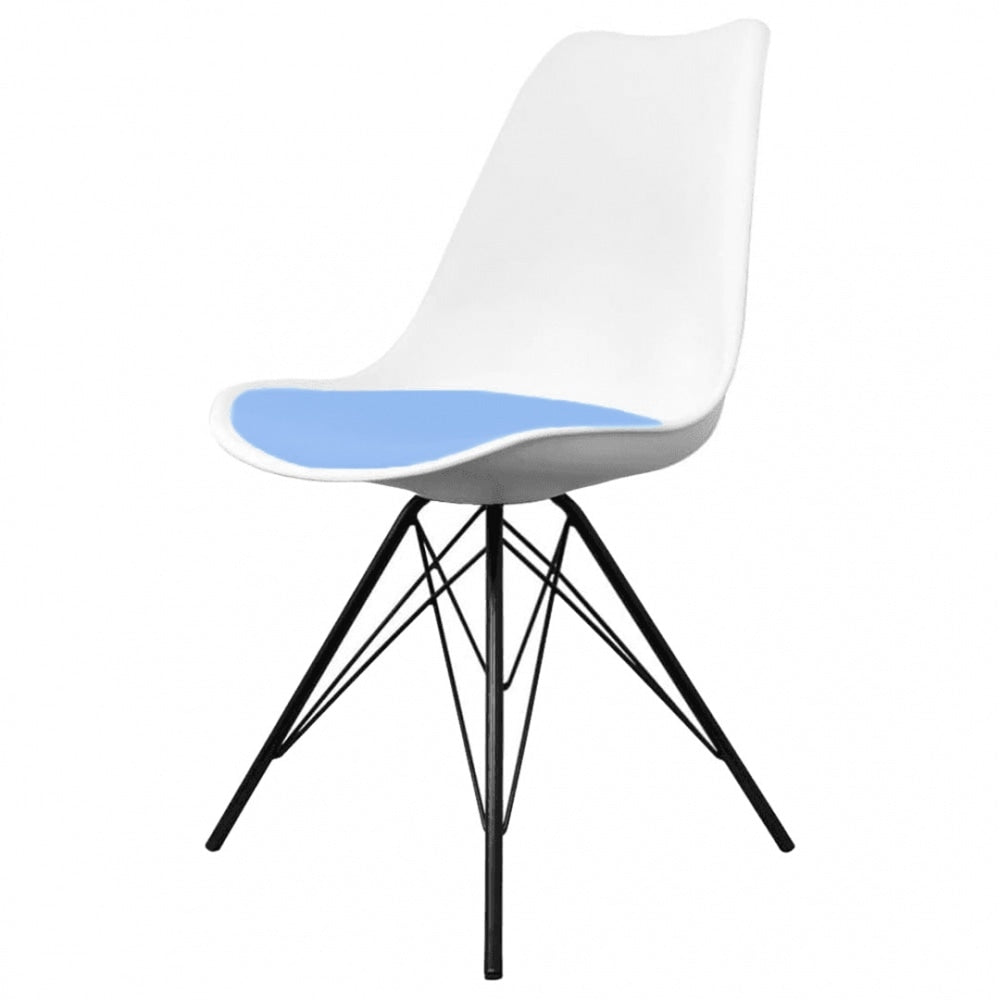Soho White and Blue Dining Chair with Black Metal Legs