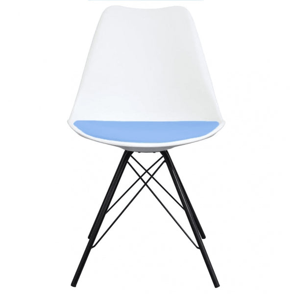 Soho White and Blue Dining Chair with Black Metal Legs