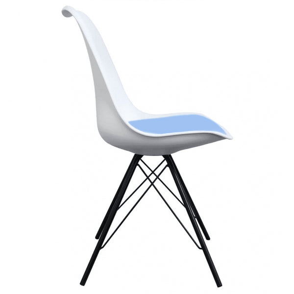 Soho White and Blue Dining Chair with Black Metal Legs