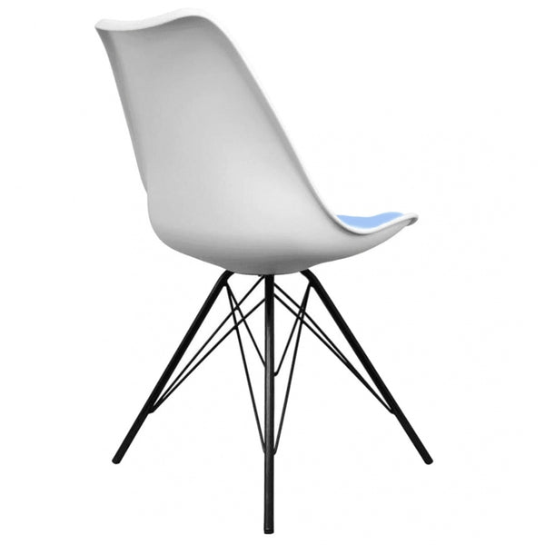 Soho White and Blue Dining Chair with Black Metal Legs