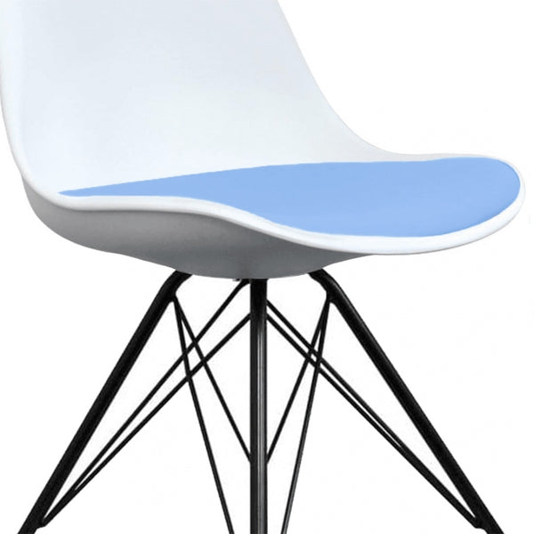 Soho White and Blue Dining Chair with Black Metal Legs