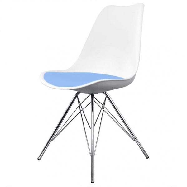 Soho White and Blue Dining Chair with Chrome Metal Legs