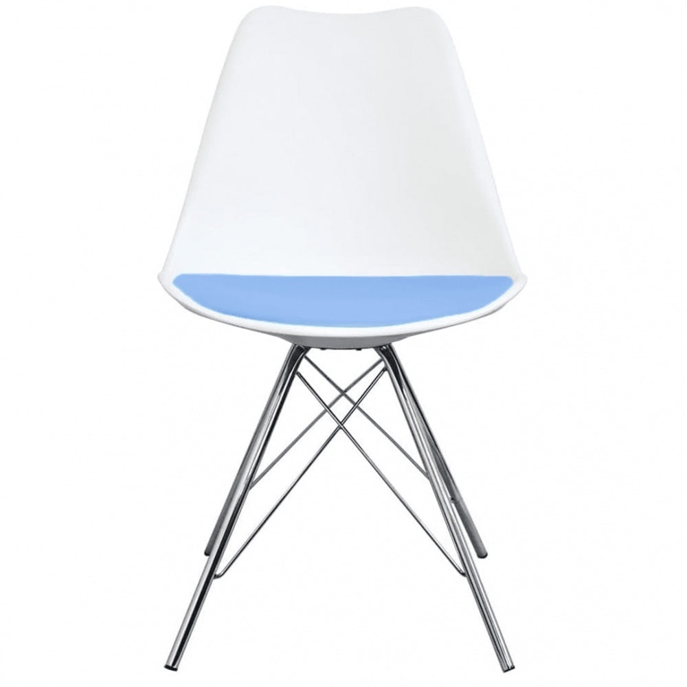 Soho White and Blue Dining Chair with Chrome Metal Legs