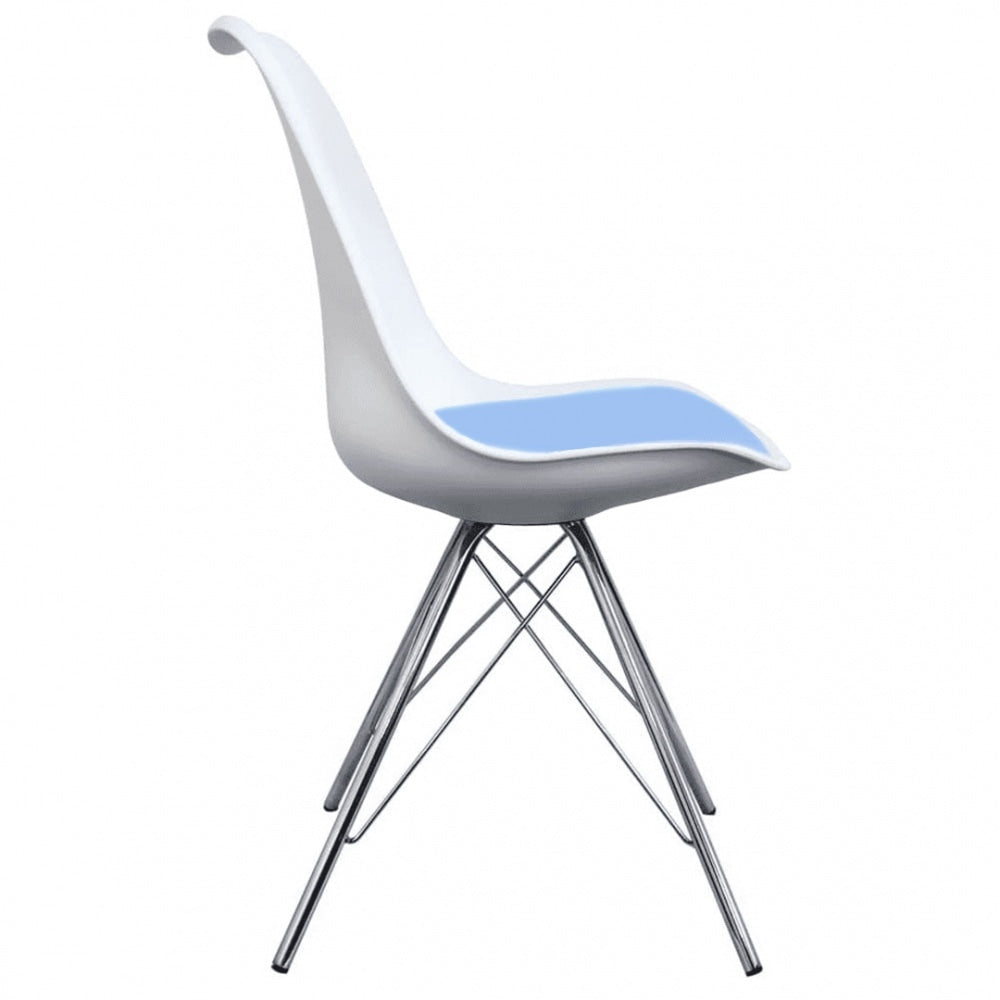 Soho White and Blue Dining Chair with Chrome Metal Legs